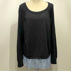 American Eagle Oversized Gray Crew Neck Sweater w/ Blue Ruffle Skirt at Hem; XS